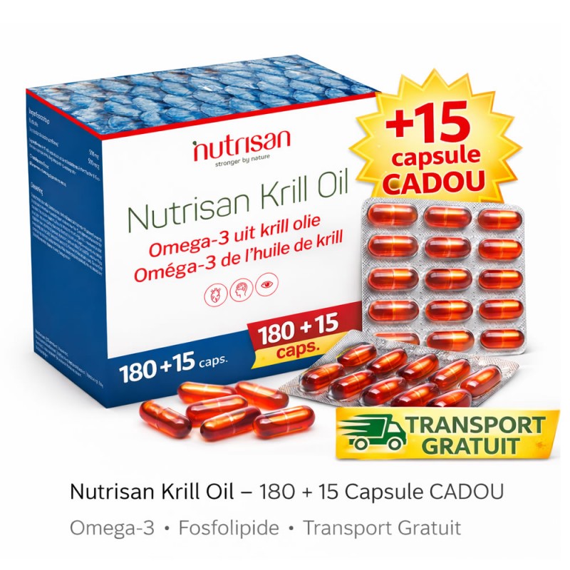 Krill Oil – 180 capsule + 15 capsule CADOU cu Omega-3 din ulei pur de krill antarctic Krill Oil 180 + 15 capsule CADOU – Omega-3