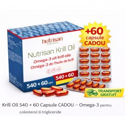 Krill Oil 540 + 60 Capsule CADOU – Pachet Omega-3 pentru colesterol si trigliceride Krill Oil 540 + 60 Capsule CADOU este un sup