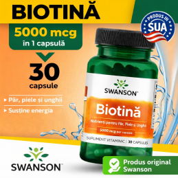 Biotina 5.000 mcg – Formula Premium pentru Par, Unghii si Piele, 100 Capsule Beneficii Biotină 5000 mcg Biotina 5000 mcg contrib