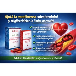 Pachet Suport Lipidic – Krill Oil + Cholesteril New Generation, 2 x 60 capsule Scade colesterolul și trigliceridele mărite, natu