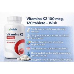 WISH Vitamina K2 100mcg 120 Tablete – Oase & Calciu Beneficii Vitamina K2 Wish


🦴 Contribuie la menținerea sănătății oaselor


