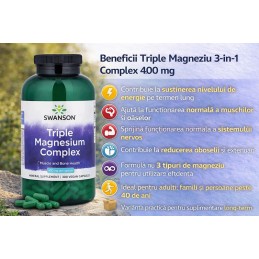 Swanson Triple Magnesium Complex 400 mg – 300 Capsule – Muschi, Stres si Somn 🔹 Triple Magneziu 3-in-1 Complex 400 mg – 300 caps