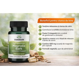 Swanson Magnolia Bark 400 mg (Scoarta de Magnolia), 60 capsule Beneficii Magnolia Bark Swanson

✔️ Susține relaxarea și starea d