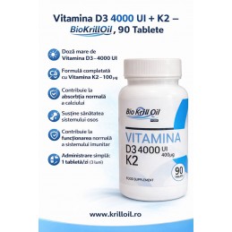 Vitamina D3 4000 UI + K2 (100 µg) – BioKrillOil, 90 Tablete Beneficii cheie Vitamina D3 + K3 BioKrillOil



✔️ Doză ridicată de 