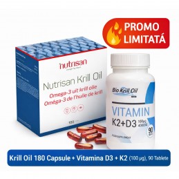 Krill Oil 180 Capsule + Vitamina D3 4000 UI + K2 100 mcg 90 Tablete – Pachet Imunitate & Inima 



✔️ Pachet complet BioKrillOil