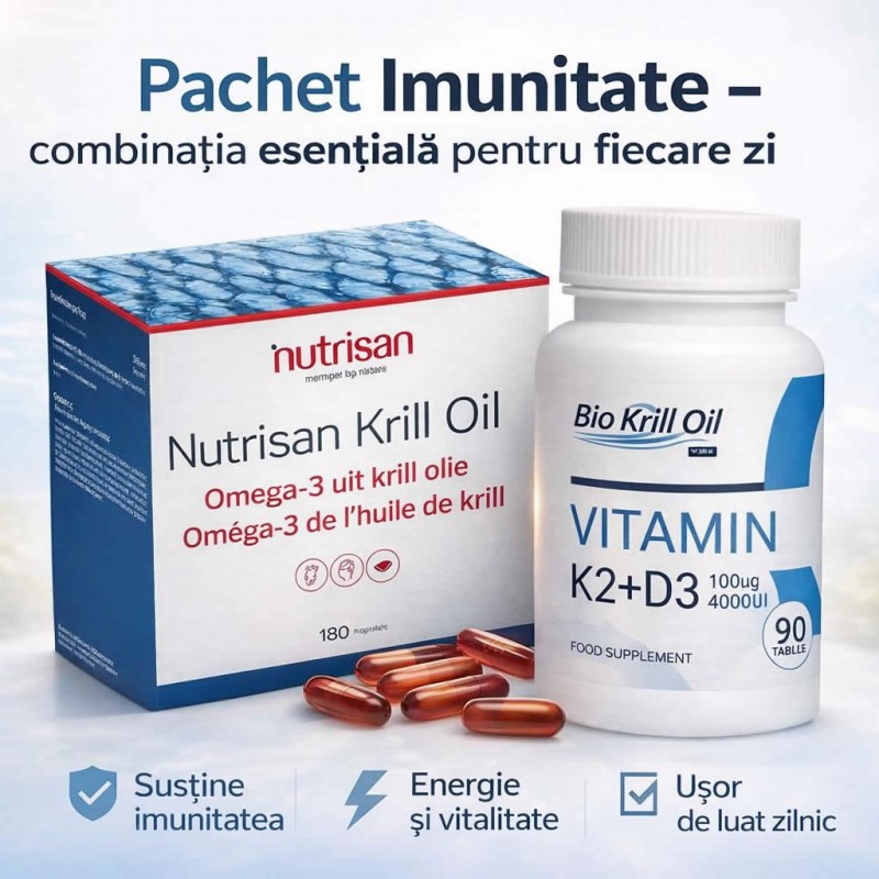 Krill Oil 180 Capsule + Vitamina D3 4000 UI + K2 100 mcg 90 Tablete – Pachet Imunitate & Inima 



✔️ Pachet complet BioKrillOil