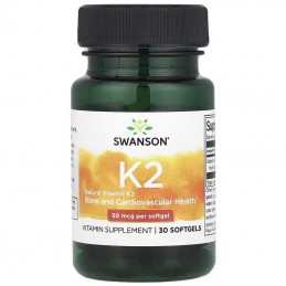 Swanson Vitamin K2 Natural 50 mcg 30 Capsule – Vitamina K2 pentru Oase si Inima Beneficii Vitamina K2: eficienta in minimizarea 