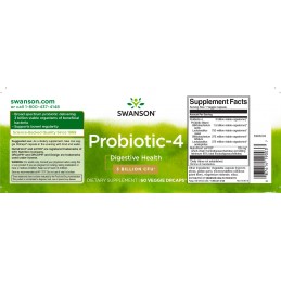Swanson Probiotic-4 3 Miliarde CFU 60 Capsule – Probiotic pentru Digestie si Flora Intestinala BENEFICII PROBIOTIC: Digestie imb