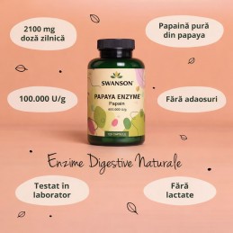 Vegavero Papaya Enzyme 120 Capsule – Enzime Digestive Naturale Beneficii Papaya: arzator de grasimi, ajuta la inlaturarea celuli