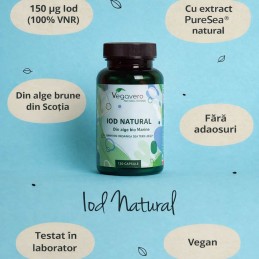 Vegavero Iod Organic Natural 180 capsule - Tiroida si Metabolism Beneficii Iod: menține un metabolism normal, acționează ca un a