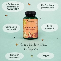 Vegavero Colon Care Complex 120 Capsule – Confort Digestiv Zilnic Beneficii Colon Care Complex: regleaza digestia, are un contin