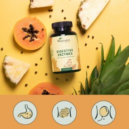 Vegavero Digestive Enzymes Complex 120 Capsule – Digestie Usoara Enzimele digestive sunt esentiale pentru o digestie sanatoasa, 