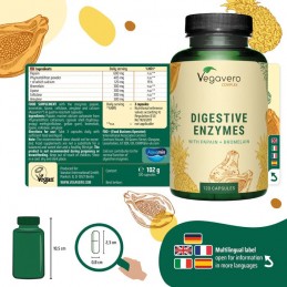 Vegavero Digestive Enzymes Complex 120 Capsule – Digestie Usoara Enzimele digestive sunt esentiale pentru o digestie sanatoasa, 