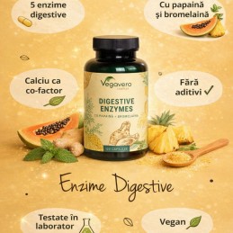 Vegavero Digestive Enzymes Complex 120 Capsule – Digestie Usoara Enzimele digestive sunt esentiale pentru o digestie sanatoasa, 