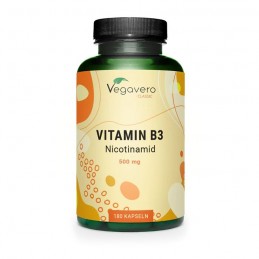 Vegavero Vitamina B3 500 mg 180 Capsule – Metabolism Activ Nicotinamida este o forma de vitamina B3. Aceasta sustine bunastarea 