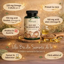 Vegavero Ulei din Seminte de In Bio 500 mg 120 Capsule – Omega 3 Uleiul din seminte de in contine in mod natural cantitati ridic