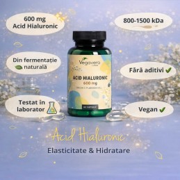 Vegavero Acid Hialuronic 600 mg 90 Capsule – Piele & Articulatii 🔹 Vegavero Acid Hialuronic 600 mg – Beneficii Cheie

✔ 600 mg A