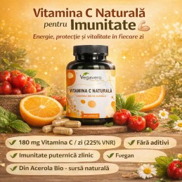 Vegavero Vitamina C Bio 180 Capsule – Imunitate Puternica Beneficii Vitamina C Organica: importanta in producerea de colagen, me