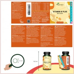 Vegavero Vitamina B + Colina 180 Tablete – Memorie & Energie Vitamina B12 (Metilcobalamina și Adenosilcobalamina), Acid Folic (5