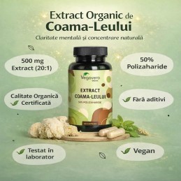 Vegavero Lion’s Mane 500 mg 60 Capsule – Concentrare & Memorie Lion's Mane Extract beneficii: nootropic, bun antioxidant, suport