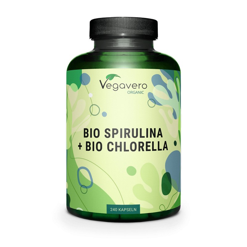 Vegavero Chlorella Spirulina Organic 1000mg 240 Capsule - Suport Imunitate Chlorella + Spirulina Organica beneficii: protejeaza 