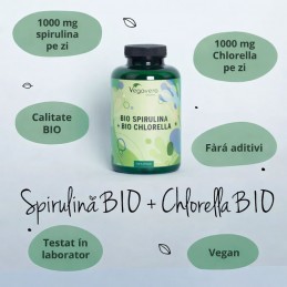 Vegavero Chlorella Spirulina Organic 1000mg 240 Capsule - Suport Imunitate Chlorella + Spirulina Organica beneficii: protejeaza 