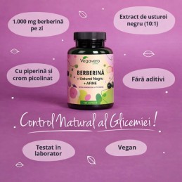 Vegavero Berberina 500mg 120 Capsule - Control Glicemie Metabolism Beneficii Berberina: Berberin este un supliment alimentar de 
