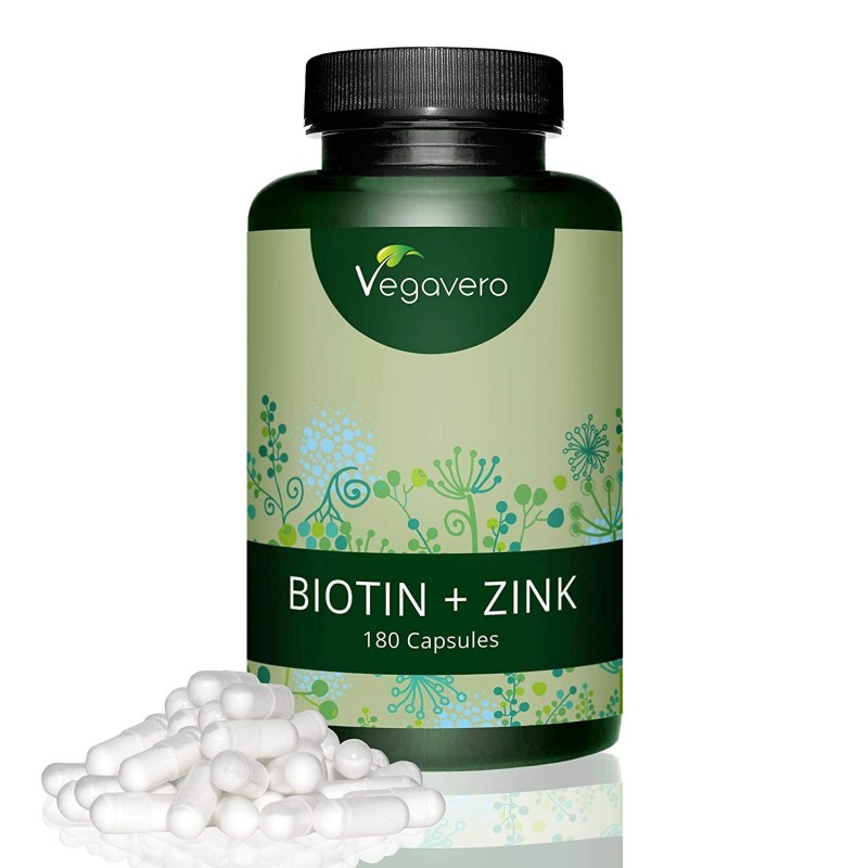 Vegavero Biotina 10.000 mcg + Zinc, 180 Capsule Beneficii Biotina + Zinc: promoveaza sanatatea pielii, parului si a unghiilor, s