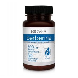 Biovea BERBERINE 500mg 30 Capsule Beneficii Berberine: Sprijină sănătatea nivelurilor de zahăr din sânge și cardiovasculare în m