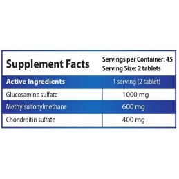 HS Labs Glucosamina + MSM + Condroitina 90 Tablete Trei compuși de susținere în comun, într-o formulă cu potență ridicată, susti