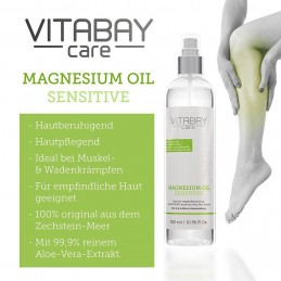 Original ulei de magneziu Zechstein sensibil 300 ml - spray de clorură de magneziu cu 99,9% Aloe Vera Organică