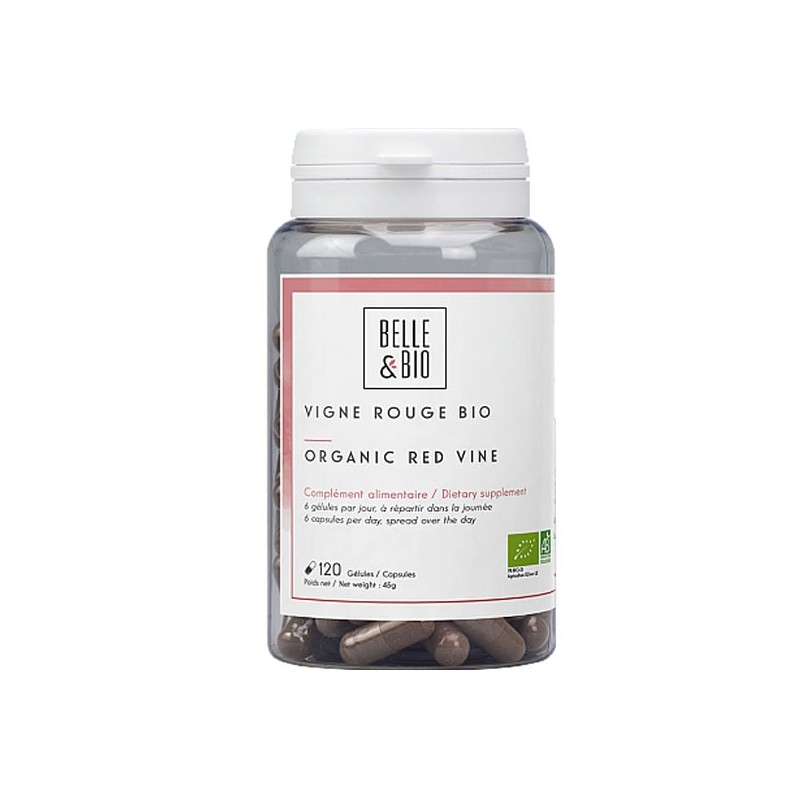 Belle&Bio Vita de vie rosie Bio 120 capsule (Pentru sistemul cardiovascular, varice) Beneficii Vita de vie rosie: recomandat in 