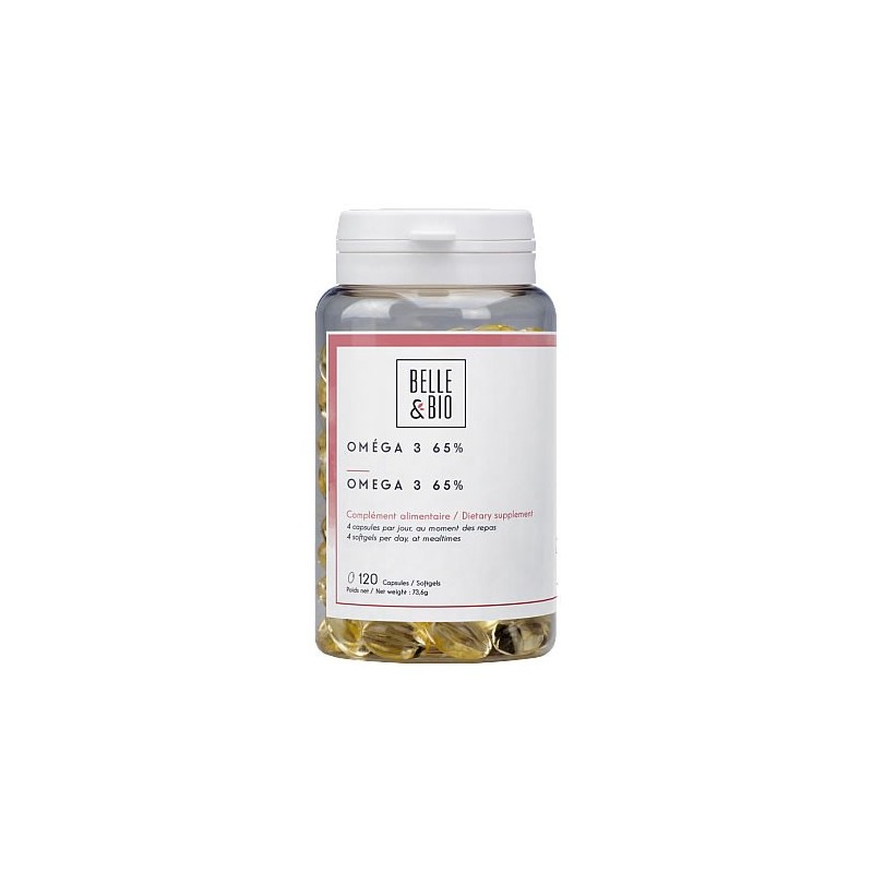 Belle&Bio Omega 3 (65%) 120 capsule Beneficii Omega 3: contine acizi grasi esentiali, certificat de calitate EPAX, dozat cu EPA 