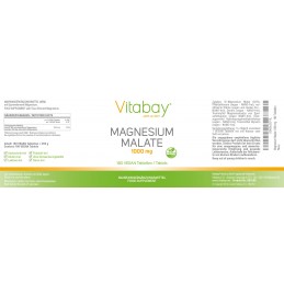 Vitabay Magneziu Malat 1000 mg - 180 Tablete Vegan Beneficii Malat de Magneziu: ajuta la eliminarea metalelor grele din organism