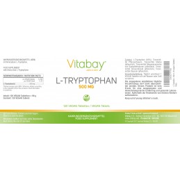 Vitabay L-Triptofan  + 1 CADOU - 500 mg - 240 Tablete Vegan Beneficii importante ale triptofanului: tulburare somn și insomnie, 