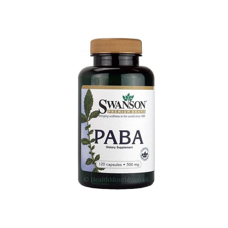 Swanson Paba 500 mg 120 Capsule Beneficii Paba: Vitamina Bx, Antioxidant puternic, utilizat în produse de protecție solară și pr