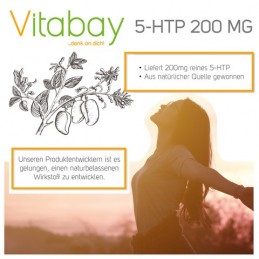 Vitabay 5-HTP 200 mg - 360 Tablete Beneficii 5-HTP: ajuta la atenuarea anxietatii si stresului, creste natural nivelul de Seroto
