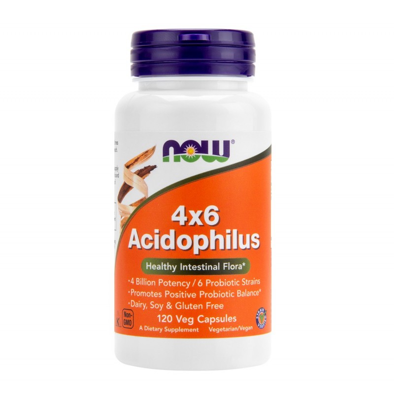 Now Foods Acidophilus 4x6 120 capsule Beneficii ACIDOPHILUS 4X6: Oferă 4 miliarde de organisme viabile din 6 tulpini diferite, R