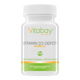 Vitabay Vitamina D3 - 20.000 UI - 240 Tablete vegane Beneficii Vitamina D3: ajuta la mentinerea sanatatii oaselor, suport pentru