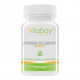 Vitabay Vitamina D3 - 20.000 UI - 365 Tablete vegane Beneficii Vitamina D3: ajuta la mentinerea sanatatii oaselor, suport pentru