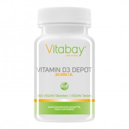 Vitabay Vitamina D3 - 20.000 UI - 360 Tablete vegane Beneficii Vitamina D3: ajuta la mentinerea sanatatii oaselor, suport pentru