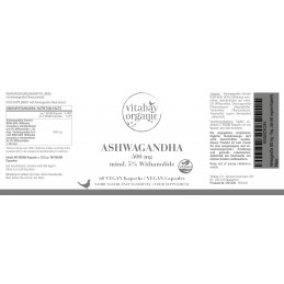 Vitabay Ashwagandha  500 mg - 60 Capsule vegan - Extract organic KSM-66® Beneficii Ashwagandha: planta medicinala antica, reduce