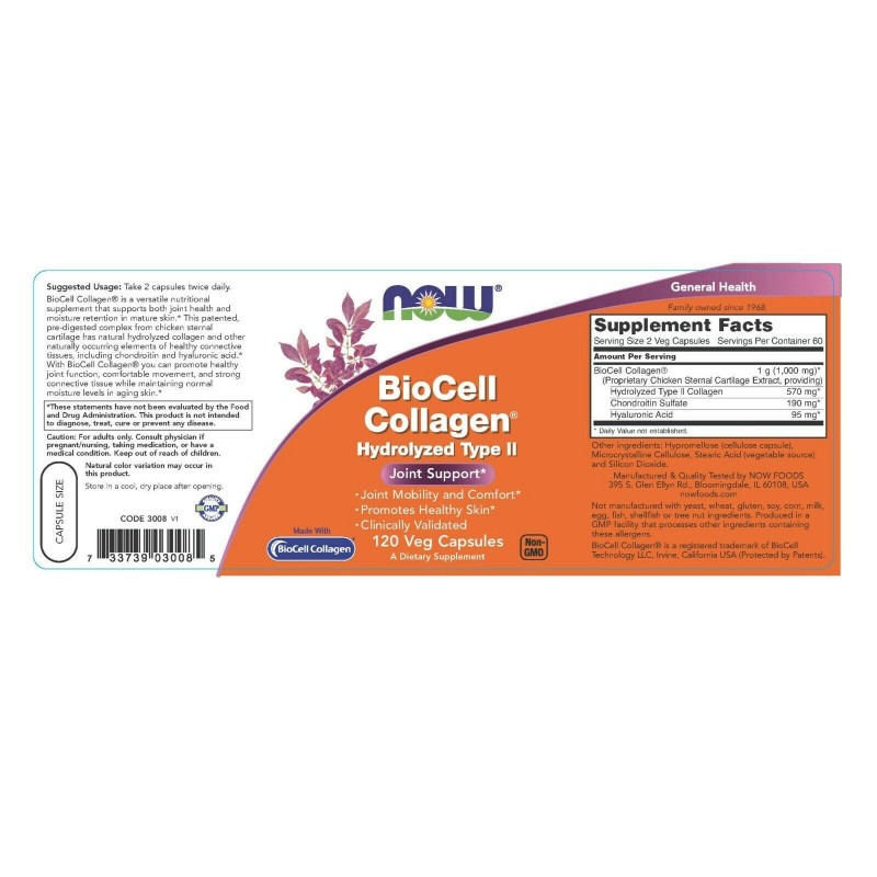 Now Foods BioCell Colagen Hydrolizat Tip II 120 Capsule - 1 | YEO