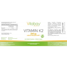 Vitamina K2 MK7 200 mcg 90 Tablete vegan, Vitabay Vitamina K2 MK7 beneficii: formula pură de vitamina K, Vitamina activă K2, obț