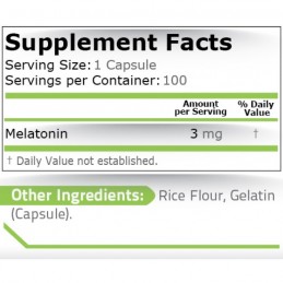 Pure Nutrition USA Melatonina 3 mg - 100 capsule, somn odihnitor, relaxare Beneficii Melatonina: sustine somnul odihnitor, regla
