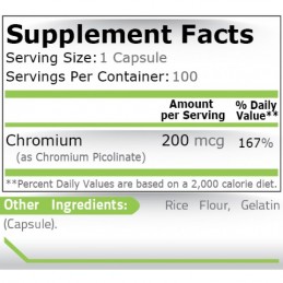 Supliment alimentar Chromium Picolinate (Crom Picolinat) 200 mcg, 100 capsule, Pure Nutrition USA Beneficiile Picolinatului de C