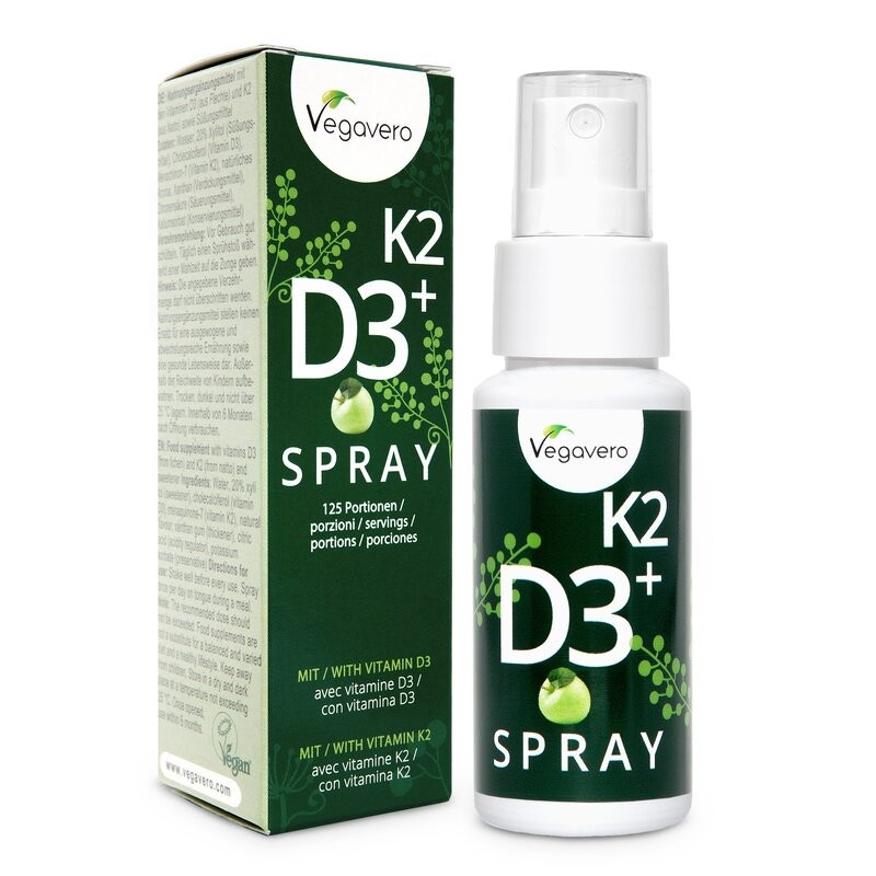 Vegavero Vitamina D3 + K2 (MK-7) Spray | Doar un spray pe zi, 4 luni