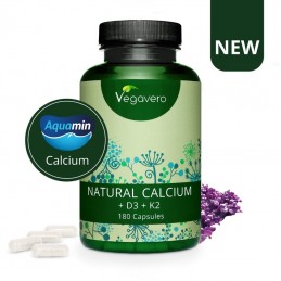 Vegavero Calciu natural cu Vitaminele D3 si K2 180 Capsule Calciu natural vegan cu Vitamina D3 și Vitamina K2, in plus față de f