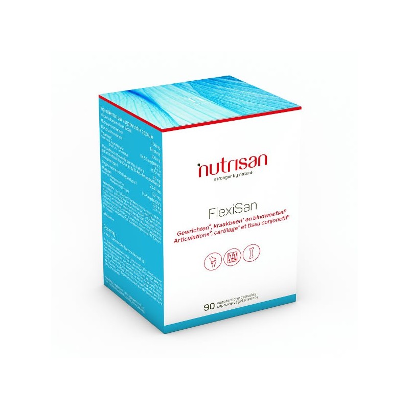 Nutrisan FlexiSan 90 Capsule Contine: Metilsulfonilmetan (MSM), tamaie (Boswellia), Colagen tip I si II, Mangan, Vitamina C, mem