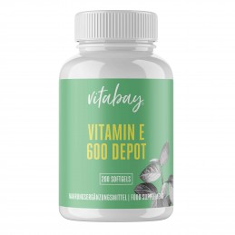 Vitabay Super Vitamina E 600 UI pe doza, doza mare, 200 Capsule vegan Beneficii Vitamina E: antioxidant puternic, ajută la forma
